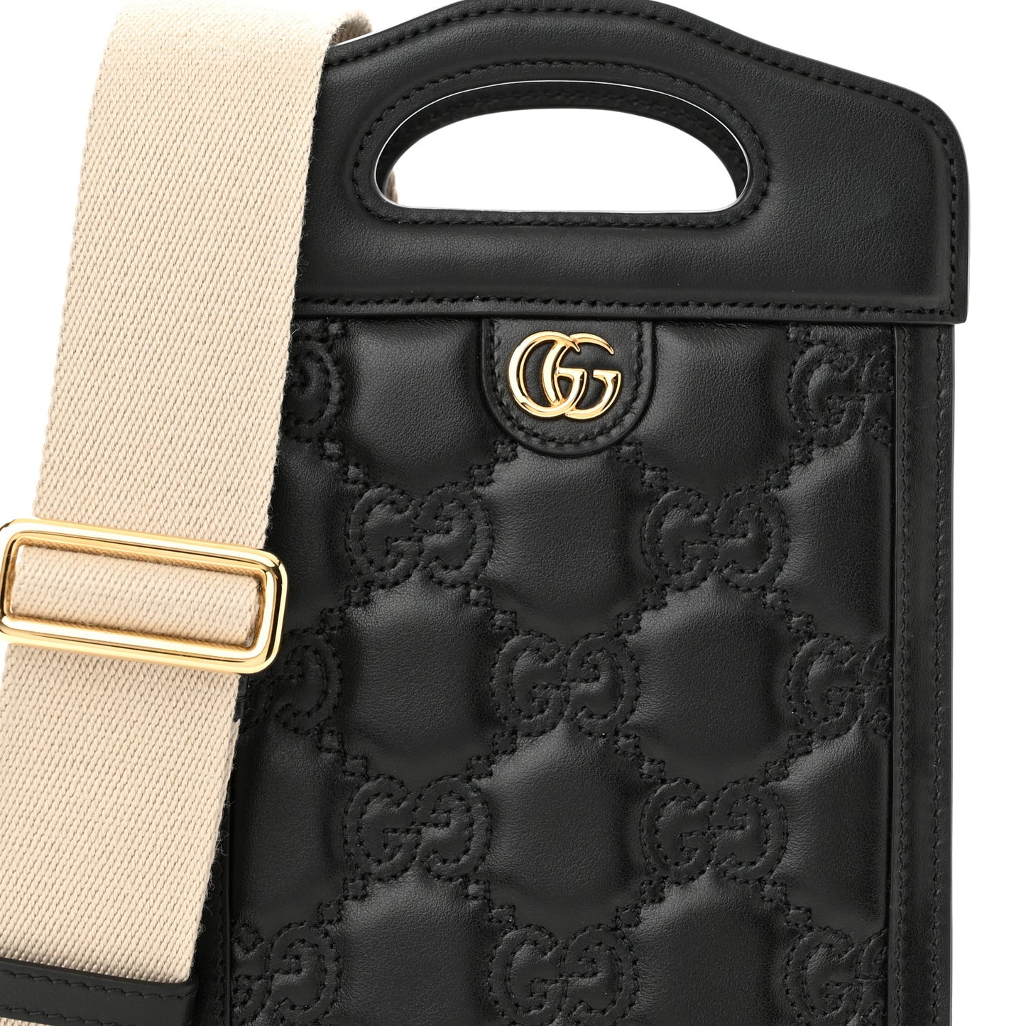 Calfskin GG Matelasse Mini Top Slip Handle Crossbody Bag Black Natural