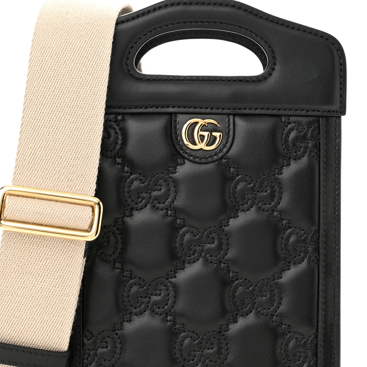Gucci Calfskin GG Matelasse Mini Top Slip Handle Crossbody Bag Black Natural 7 of 9