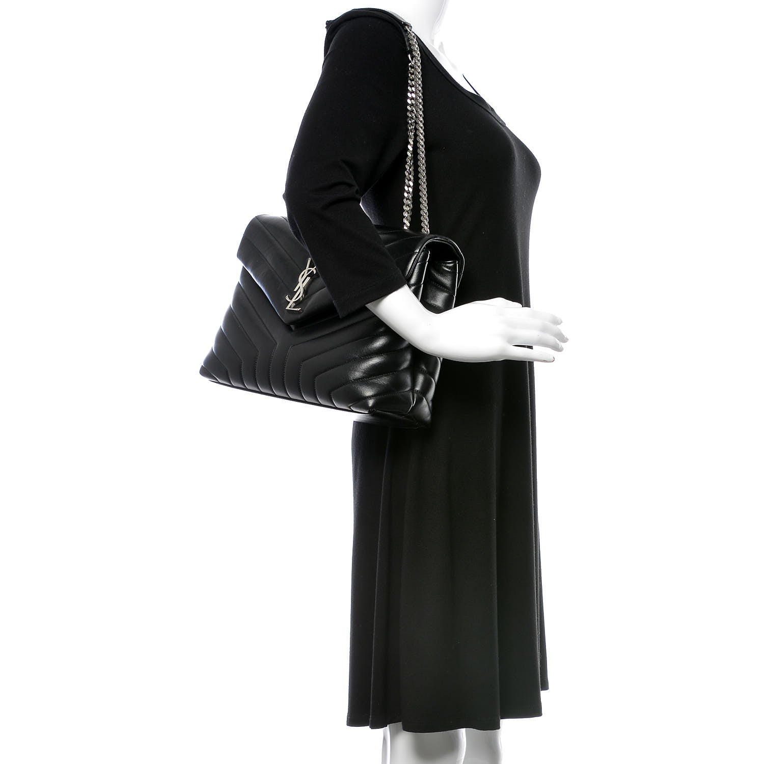 Saint Laurent Calfskin Y Quilted Monogram Medium Loulou Chain Satchel Black 2 of 10
