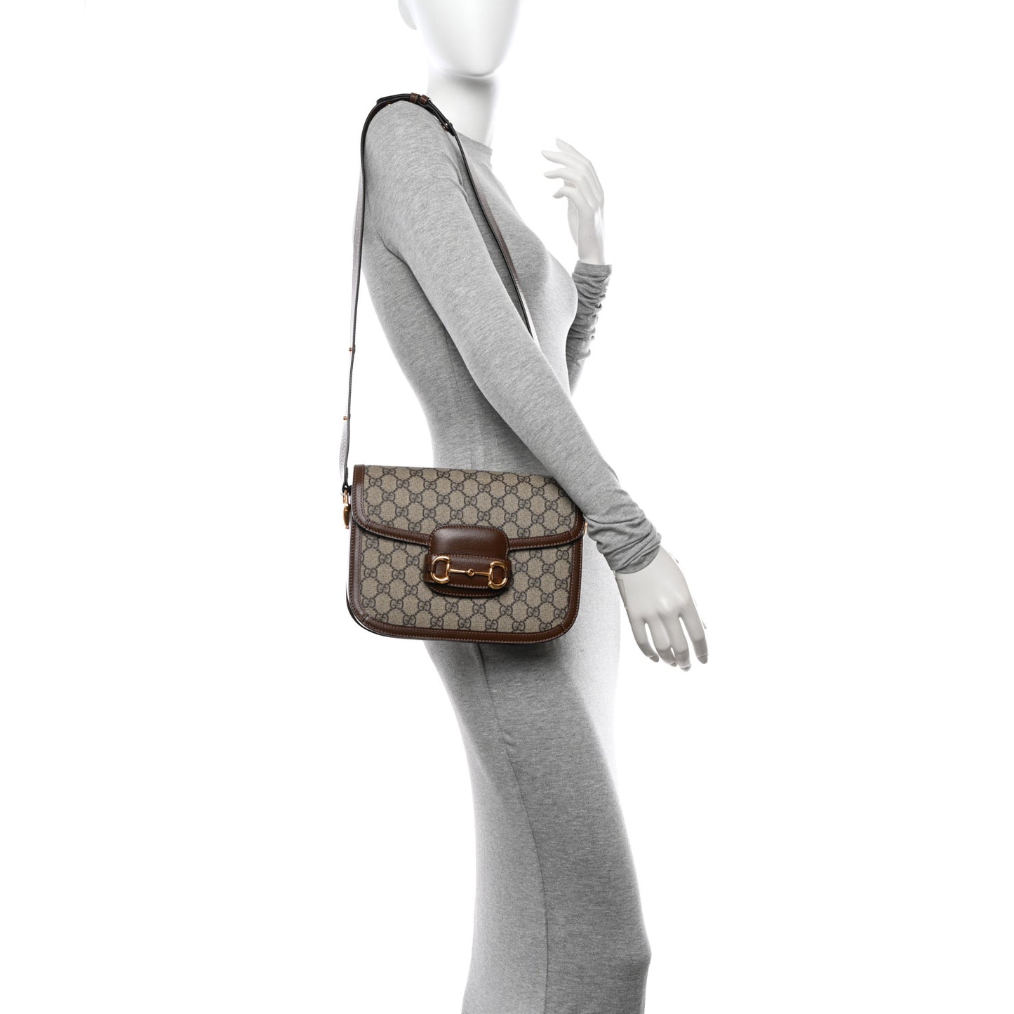 GG Supreme Monogram Horsebit 1955 Shoulder Bag Beige Brown Sugar