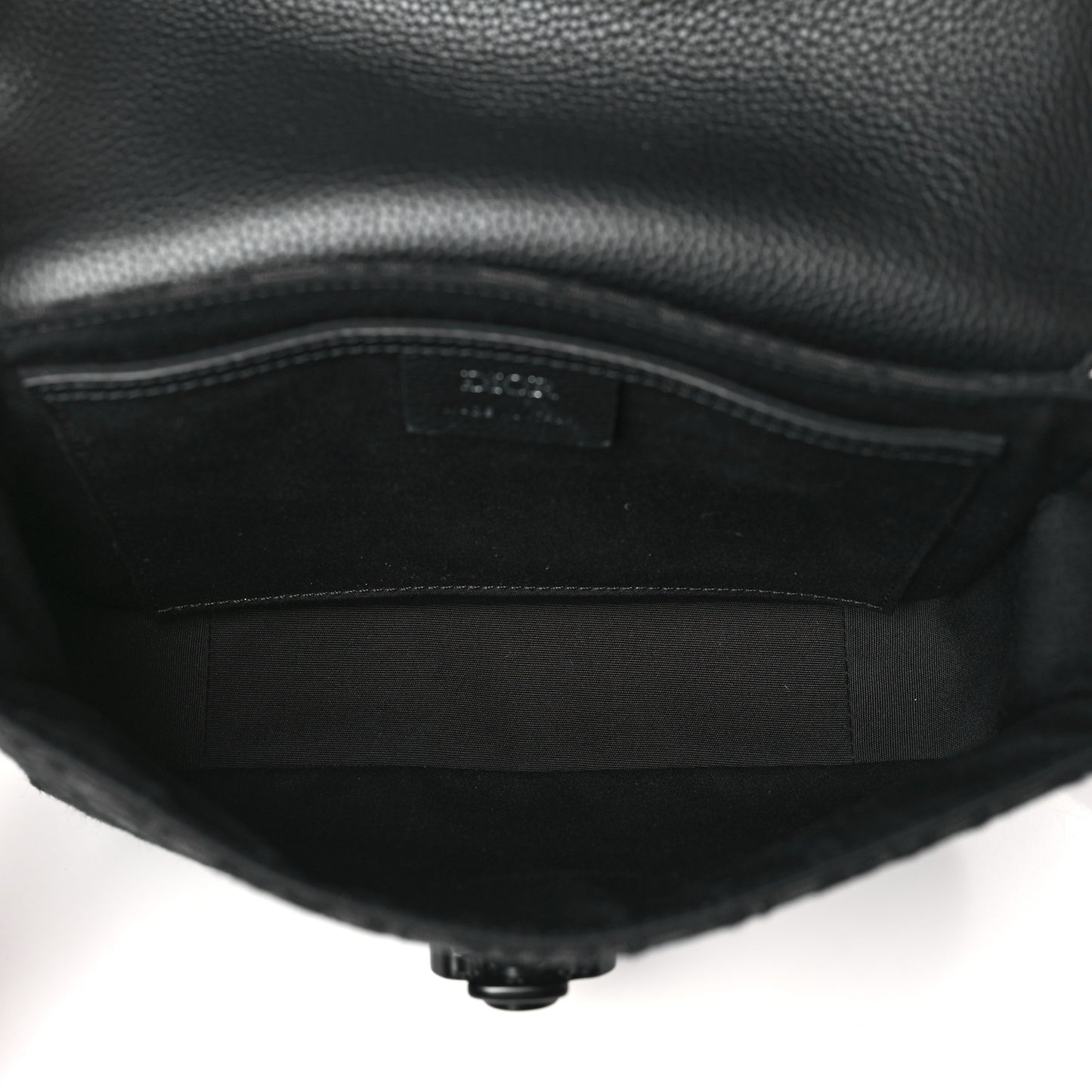 Oblique Jacquard Grained Calfskin Saddle Pouch With Strap Black