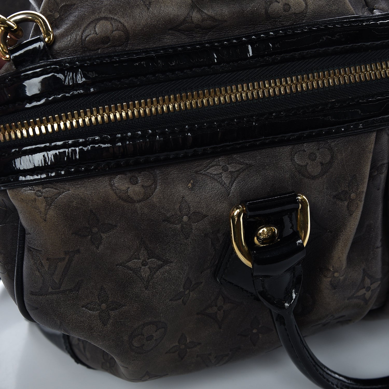 Louis Vuitton Cuir Patent Embossed Monogram Stephen Bag Grey 19 of 24