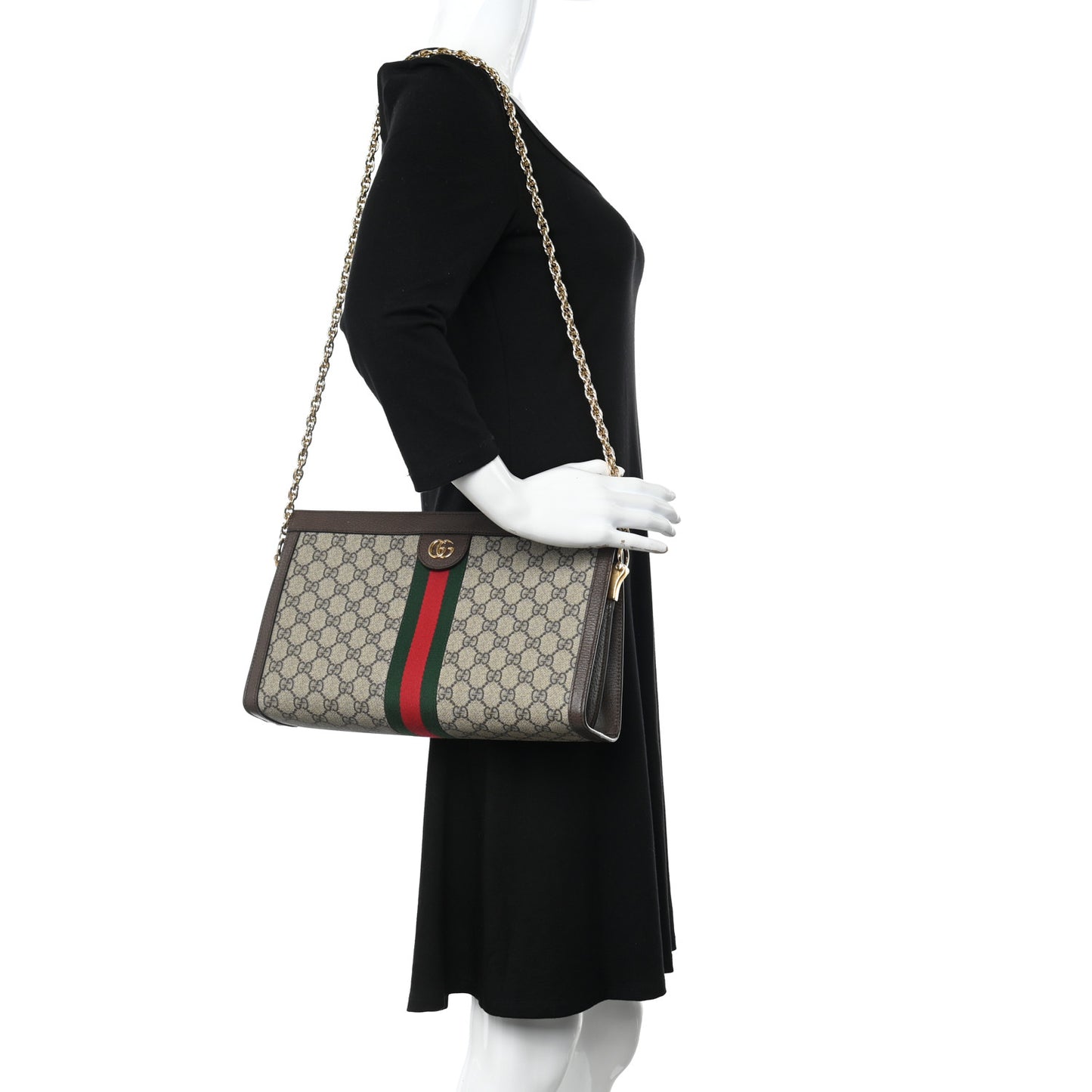 GG Supreme Monogram Web Medium Ophidia Chain Shoulder Bag Brown