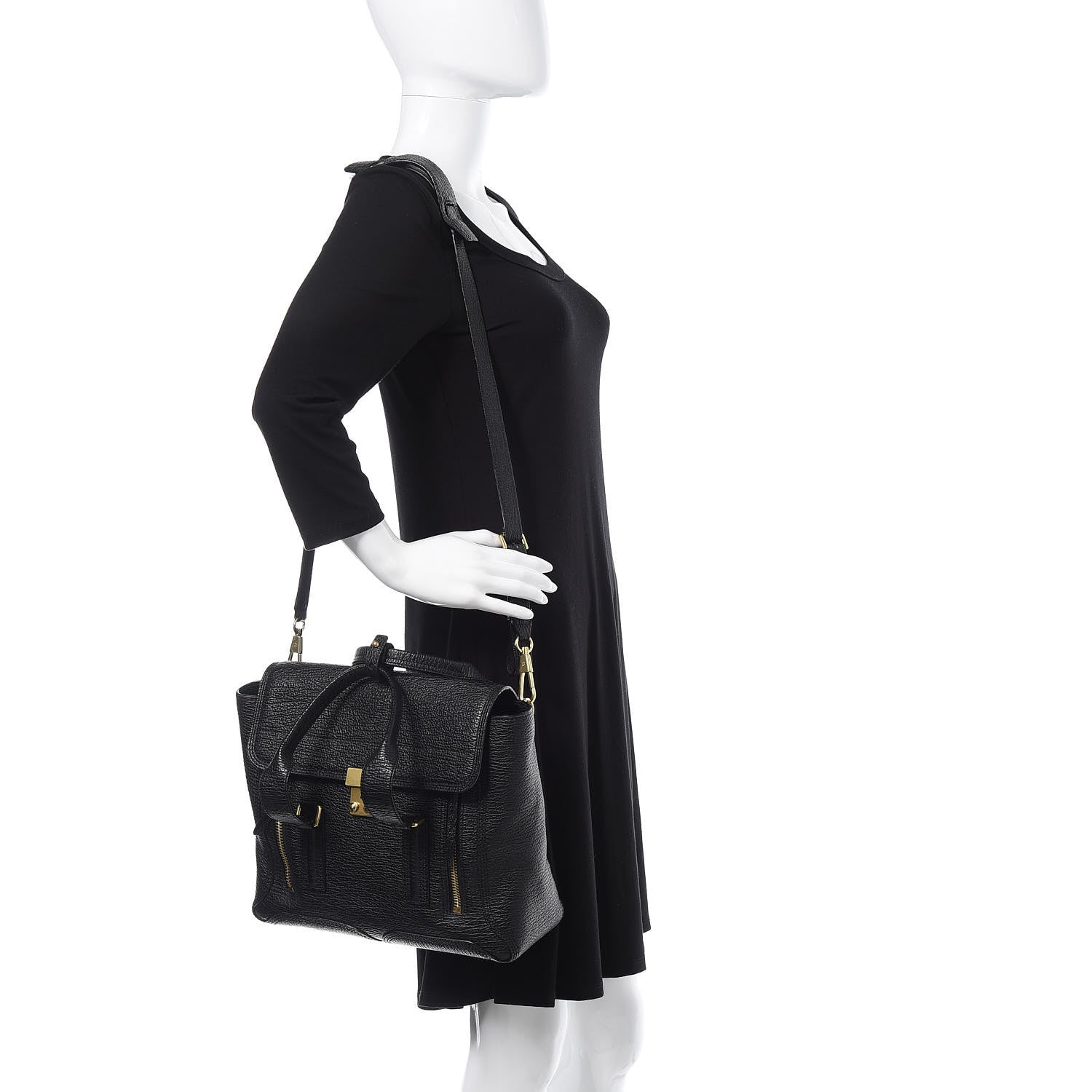3.1 Phillip Lim 3.1 Textured Calfskin Medium Pashli Satchel Black 2 of 13