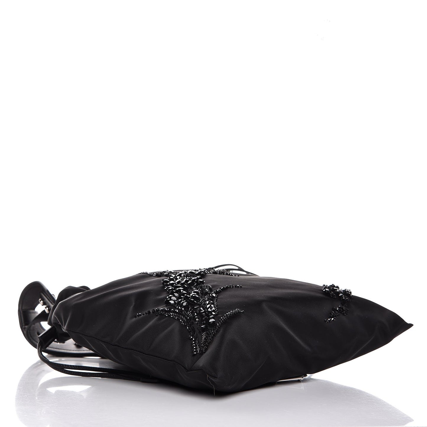 Nylon Beaded Small Drawstring Bag Black