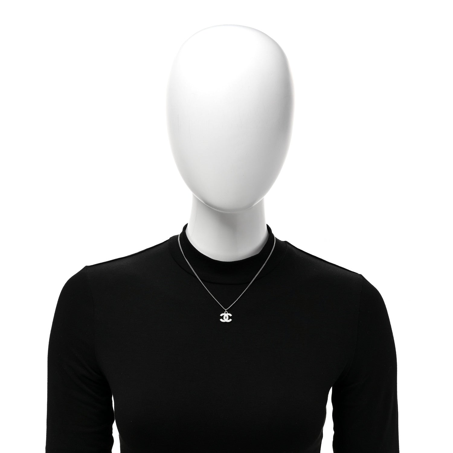 Chanel Crystal Timeless CC Necklace Silver 2 of 5