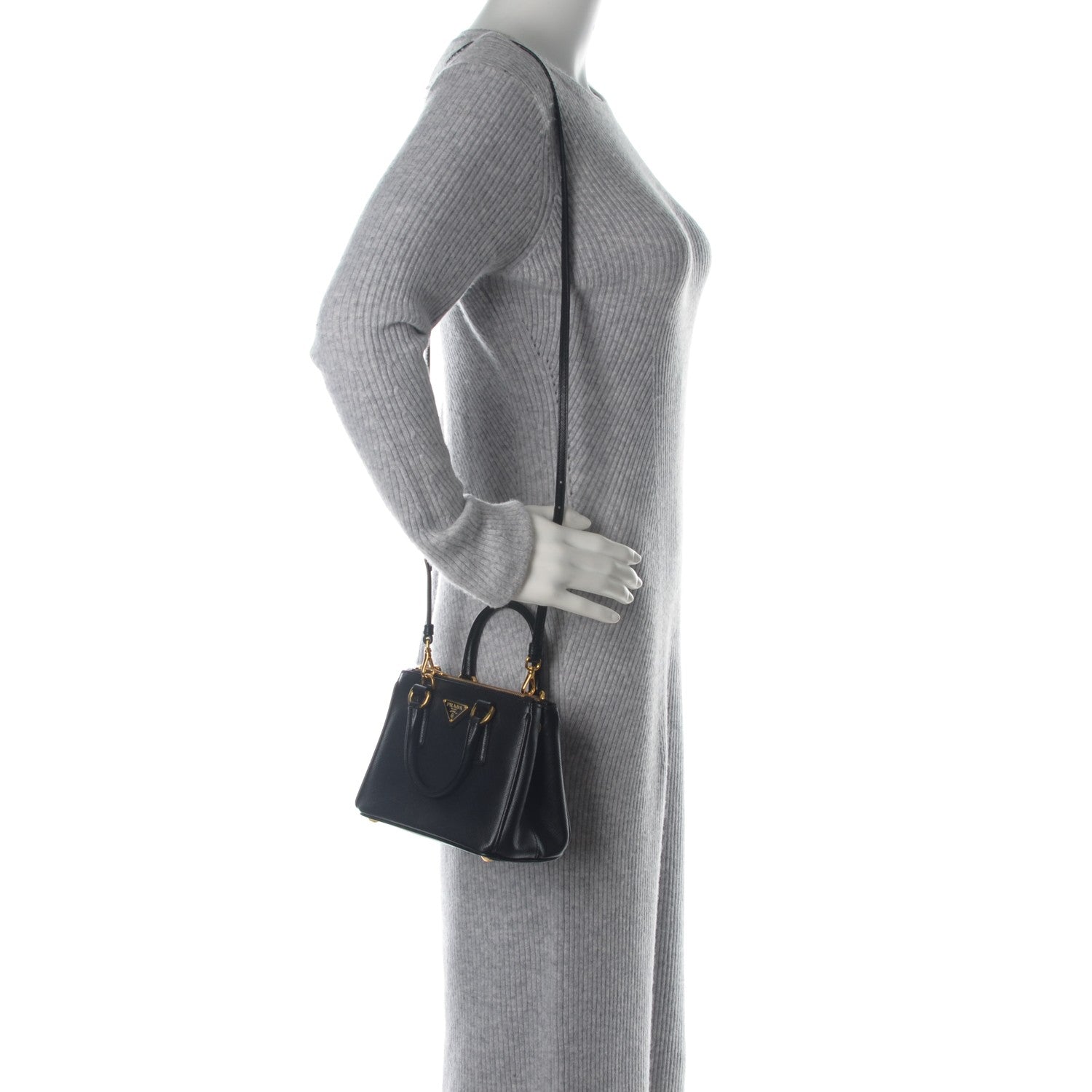 Prada Saffiano Lux Micro Galleria Double Zip Tote Black 2 of 8