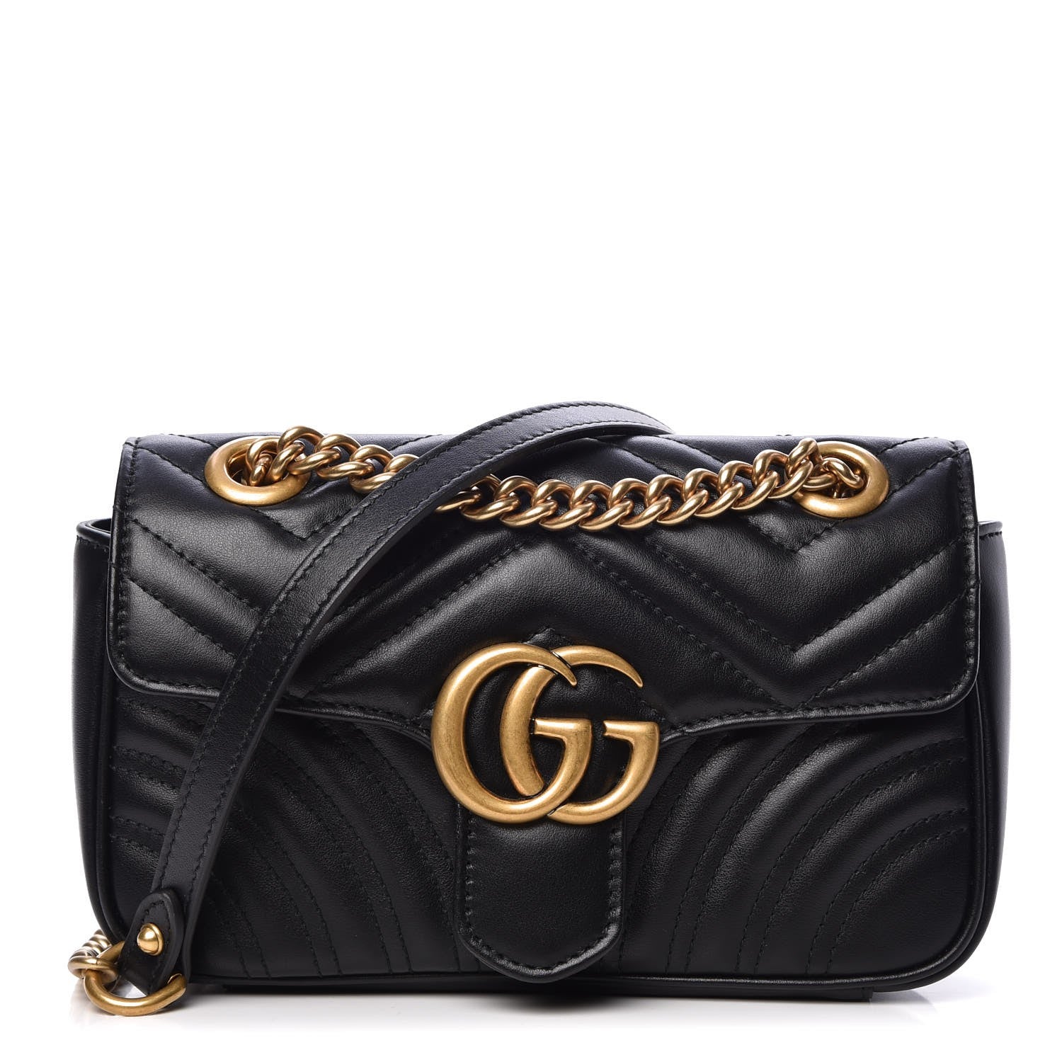 Gucci Calfskin Matelasse Mini GG Marmont Shoulder Bag Black 1 of 7