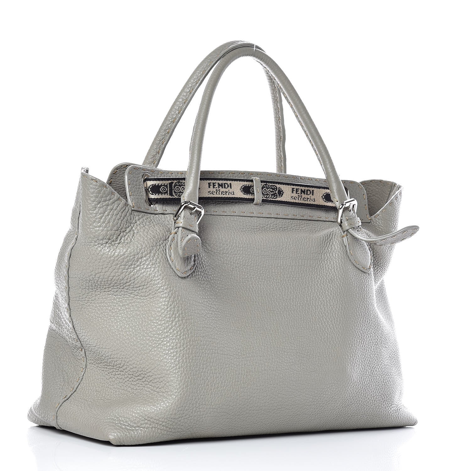Fendi Calfskin Romano Selleria Large Villa Borghese Tote Grey 3 of 10