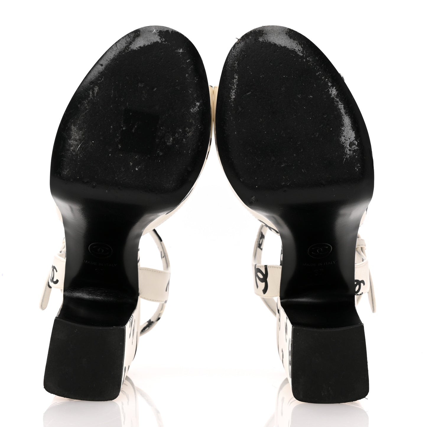 Printed Lambskin CC Platform Sandals 37 White Black