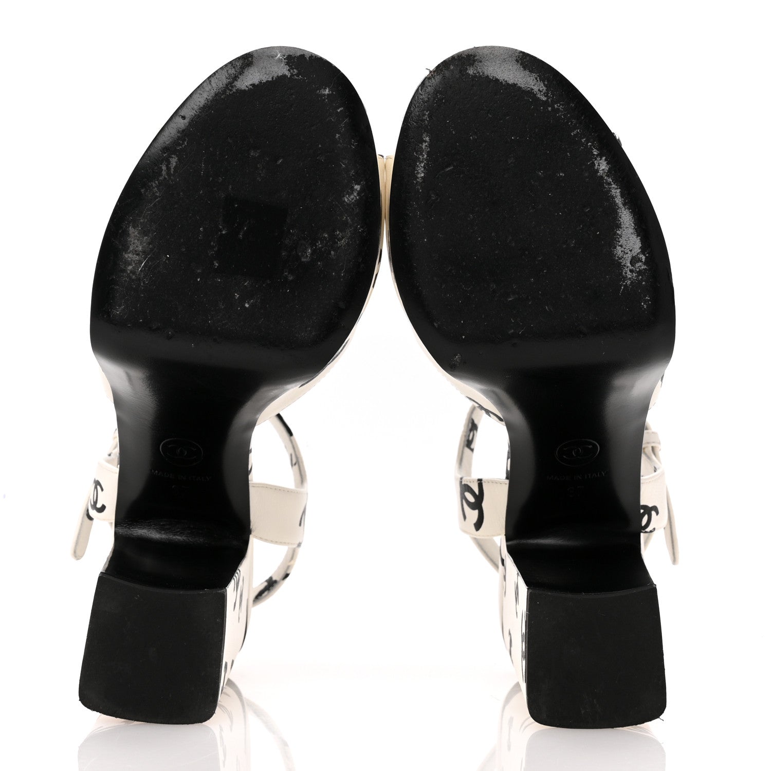 Chanel Printed Lambskin CC Platform Sandals 37 White Black 6 of 12