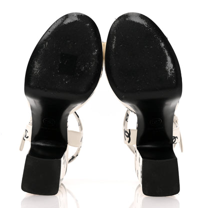 Chanel Printed Lambskin CC Platform Sandals 37 White Black 6 of 12