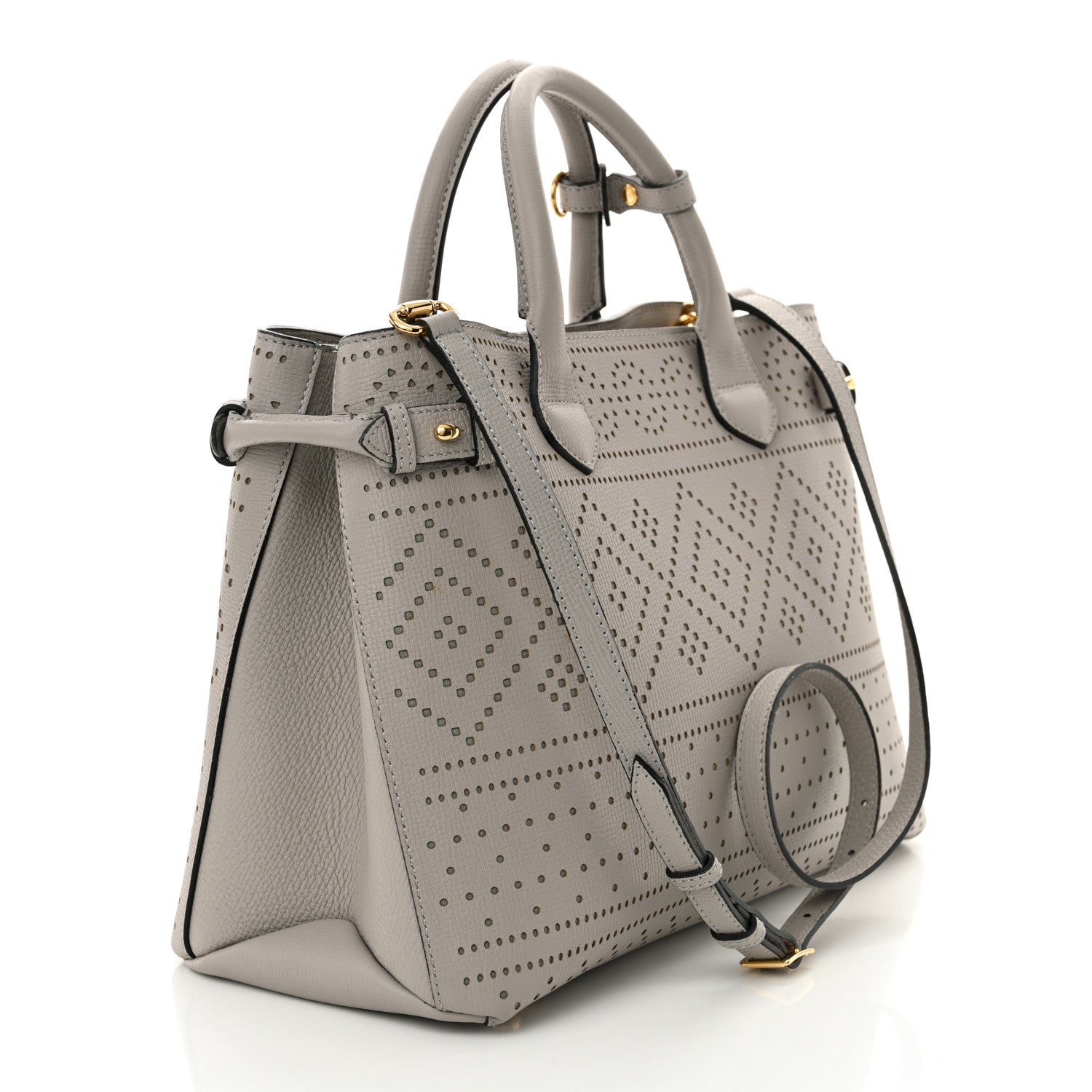 Burberry Grainy Calfskin Perforated Medium Broguing Banner Tote Grey 3 of 12