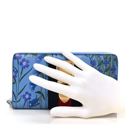 Gucci Calfskin New Flora Sylvie Zip Around Wallet Azure 2 of 6