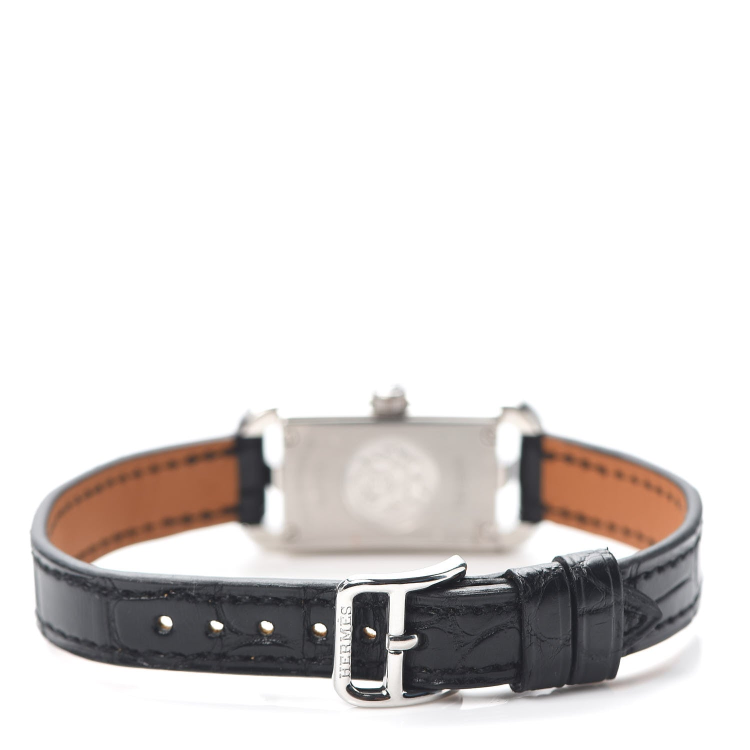 Hermes Stainless Steel Alligator Diamond 17mm Nantucket Jete De Diamants Quartz Watch Noir 2 of 5