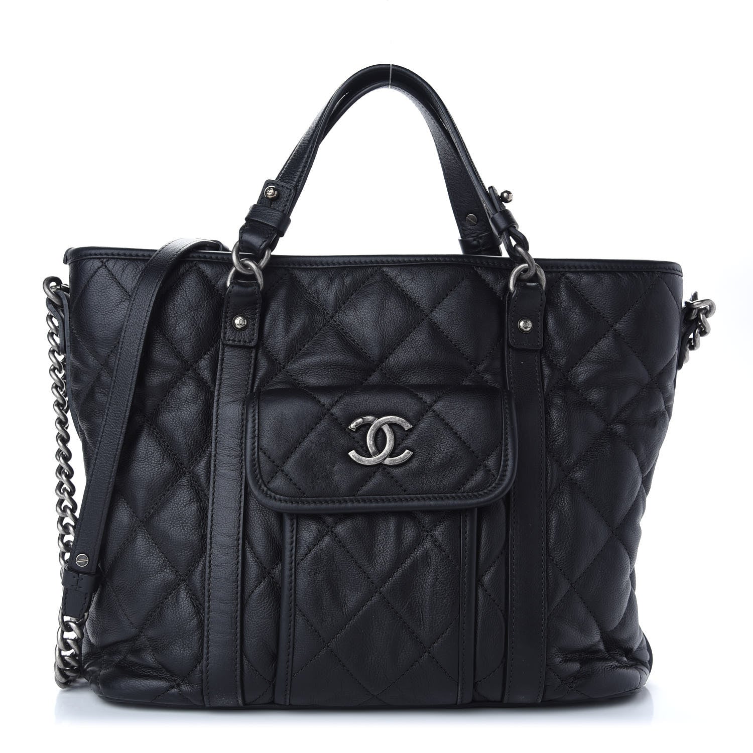 Chanel Calfskin Quilted Small Casual Riviera Tote Black 1 of 10
