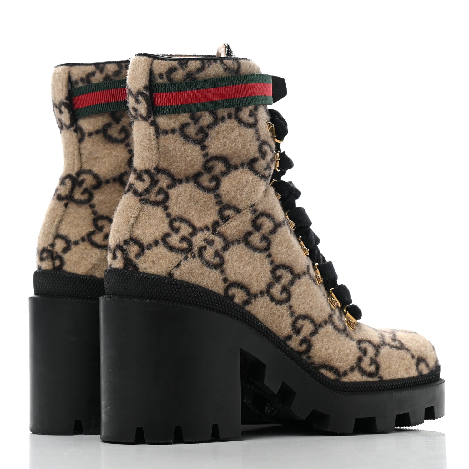 Gucci Covered Wool GG Monogram Womens Lace Up Combat Ankle Boots 38 Beige Ebony Black 4 of 7