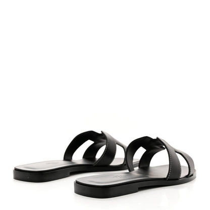Hermes Box Calfskin Oran Sandals 38 Black 4 of 9
