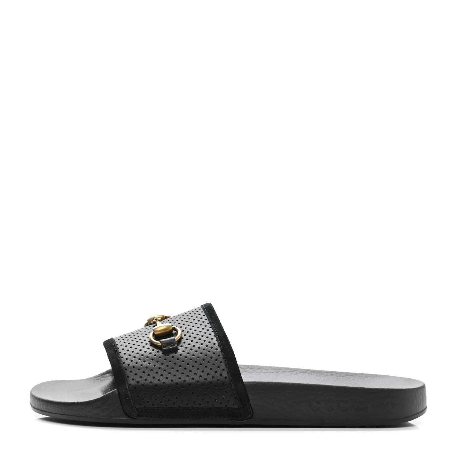 Suede Perforated Horsebit Slide Sandals 41 Black