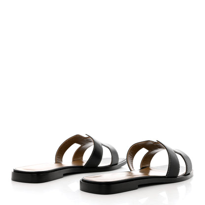 Hermes Box Calfskin Oran Sandals 37.5 Black 4 of 9