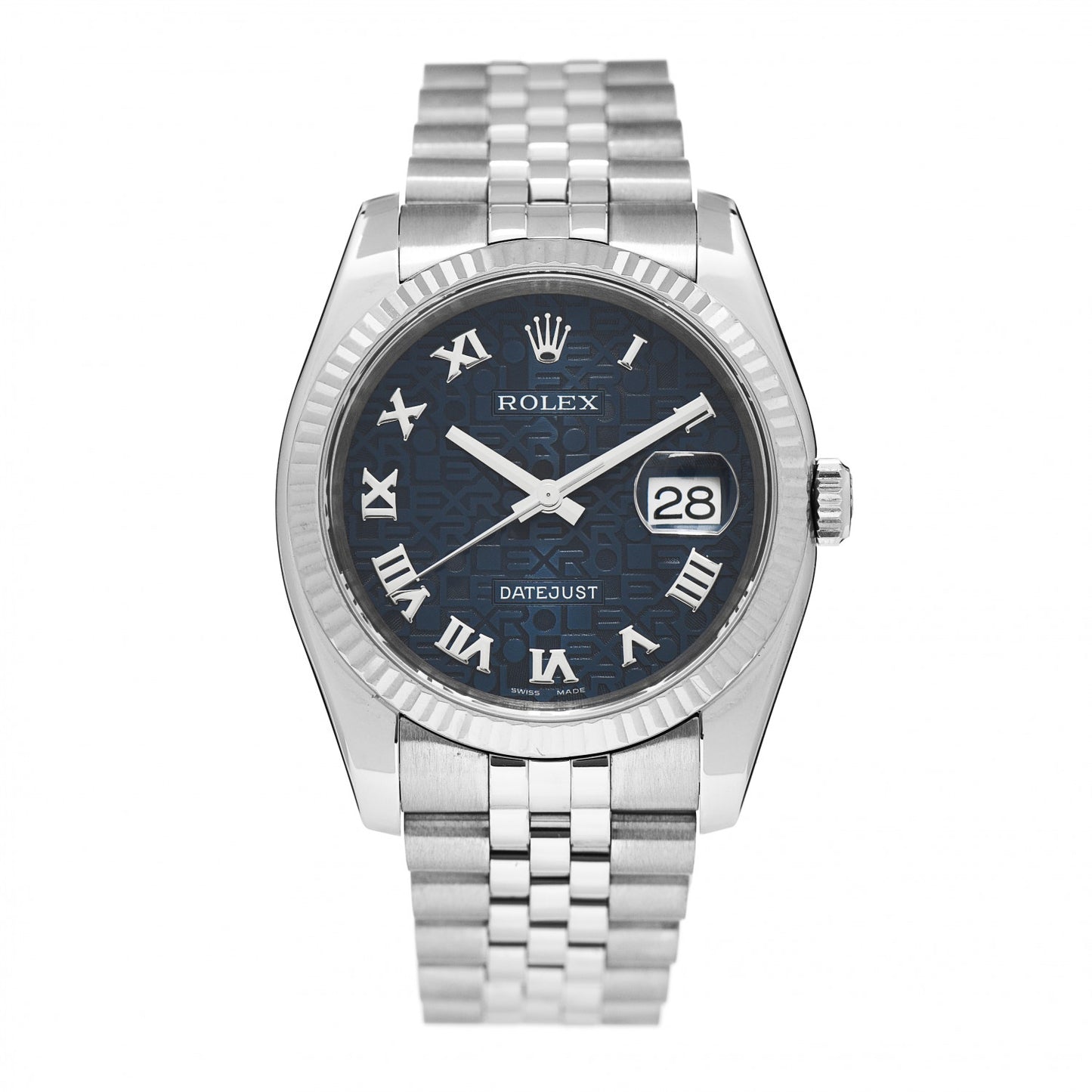Stainless Steel 18K White Gold 36mm Oyster Perpetual Datejust Watch Blue Jubilee 116234