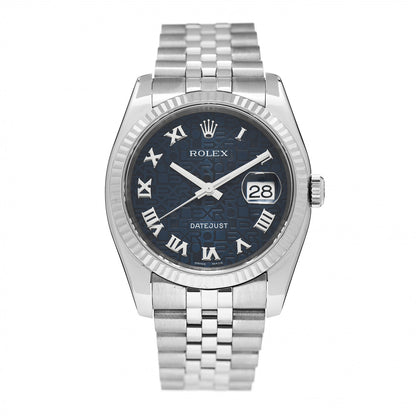Rolex Stainless Steel 18K White Gold 36mm Oyster Perpetual Datejust Watch Blue Jubilee 116234 1 of 4