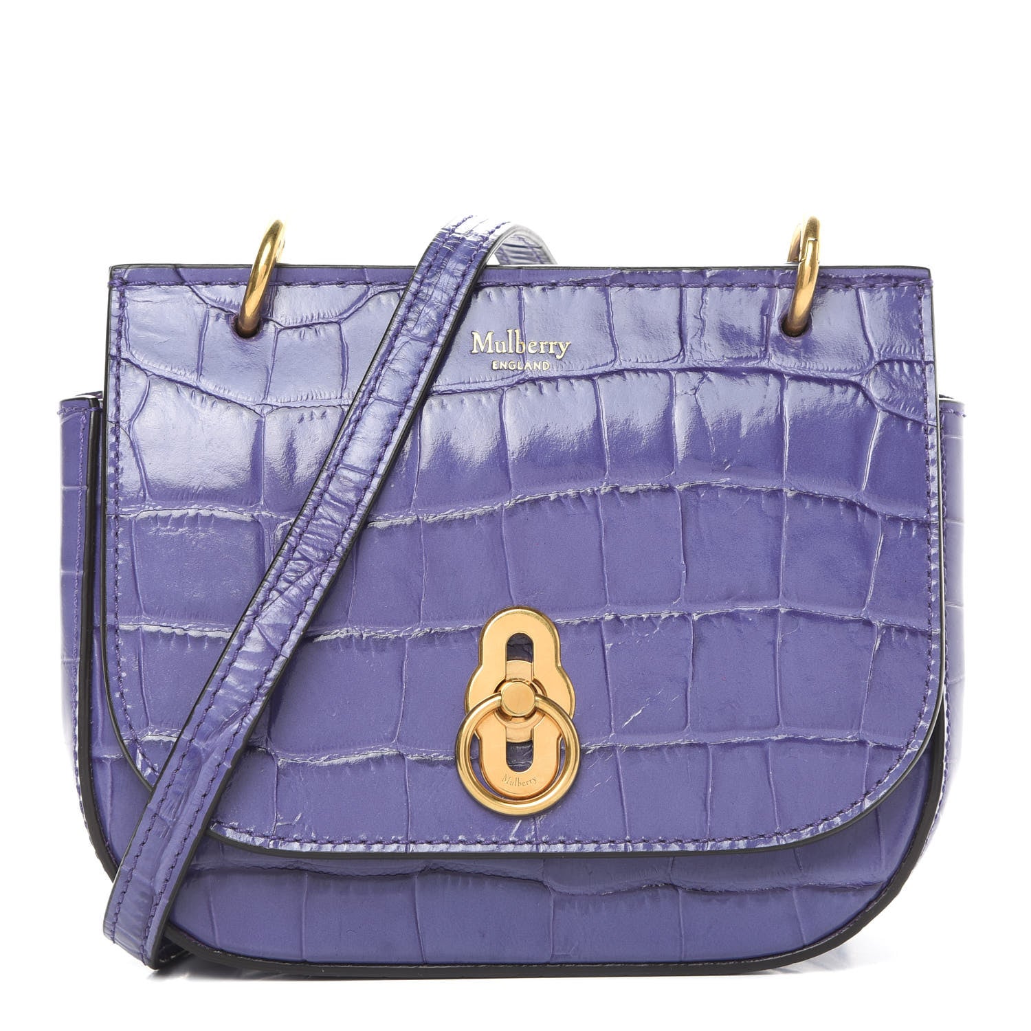 Mulberry Calfskin Crocodile Embossed Mini Amberley Flap Purple 1 of 11