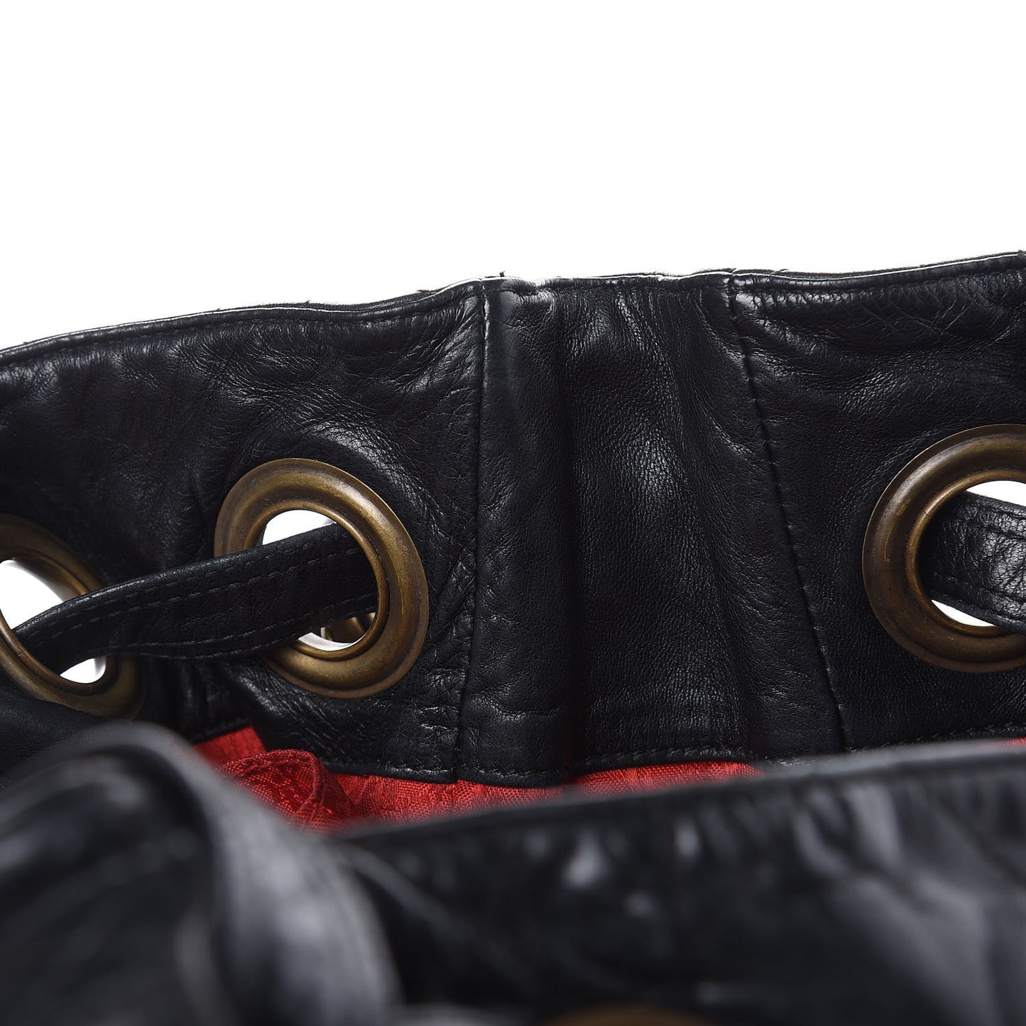 Lambskin Cannage Drawstring Bag Black