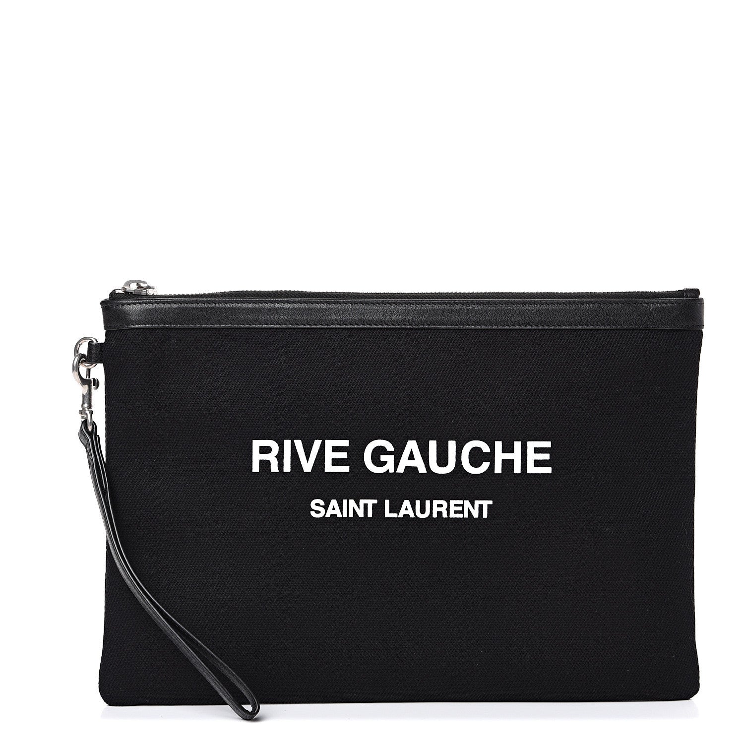 Saint Laurent Linen Canvas Rive Gouche Zipped Pouch Black 1 of 6