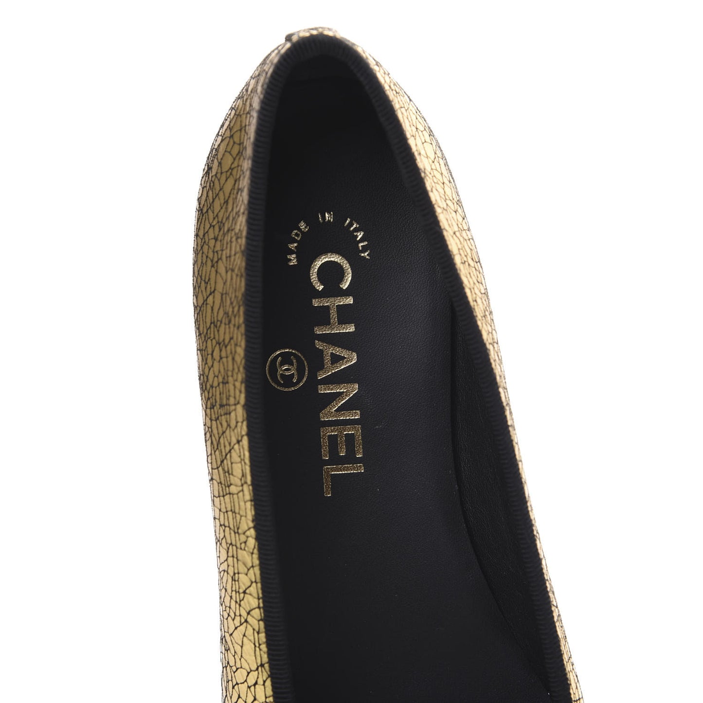 Metallic Calfskin Cap Toe CC Ballerina Flats 38 Gold