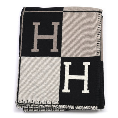 Hermes Wool Cashmere Avalon III Blanket Ecru Black 1 of 3