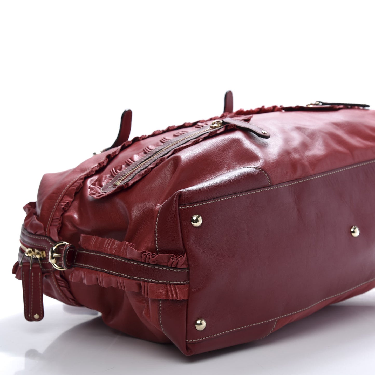 Calfskin Ruffle Medium Sabrina Boston Tote Red