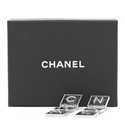 Chanel Metal Crystal Cha-Nel Logo Drop Earrings Silver 6 of 7