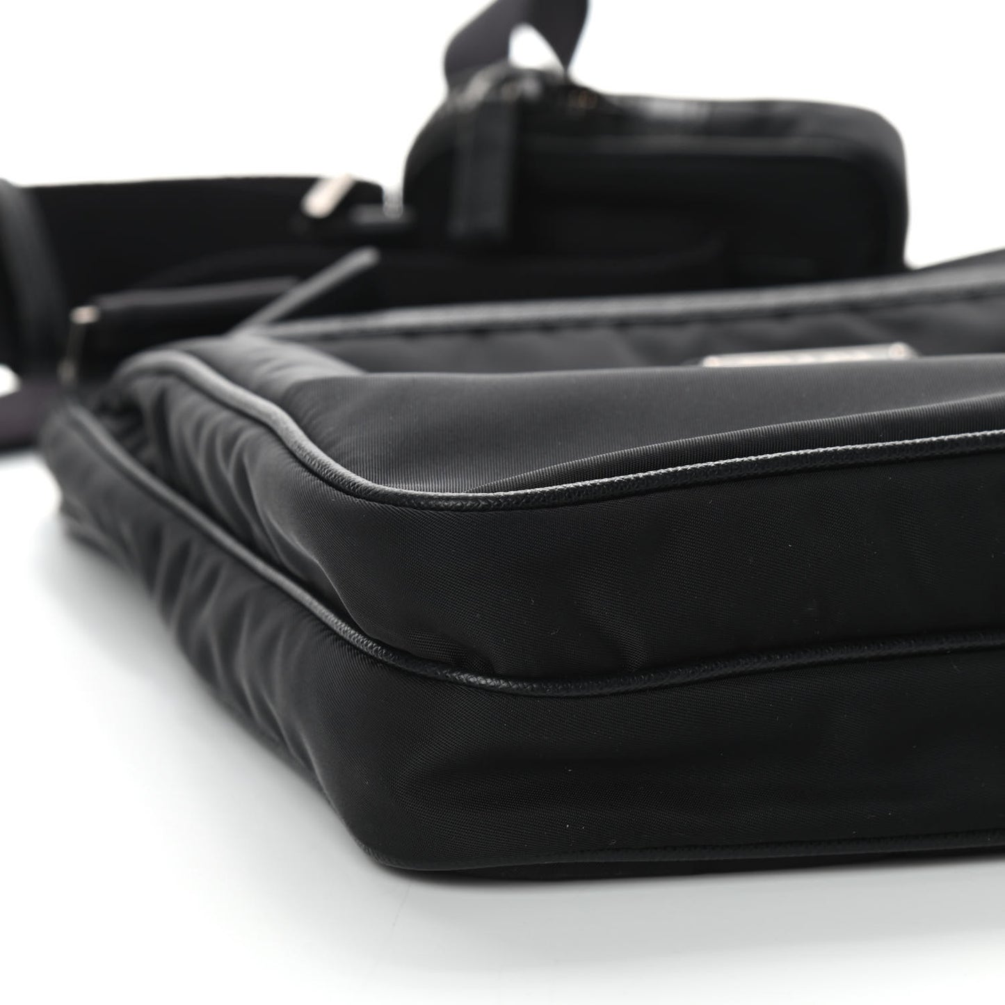 Re-Nylon Saffiano Pocket Flat Messenger Bag Black