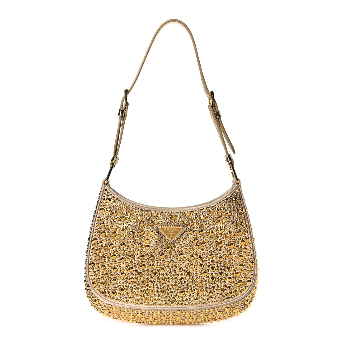 Satin Crystal Cleo Adjustable Strap Shoulder Bag Platino