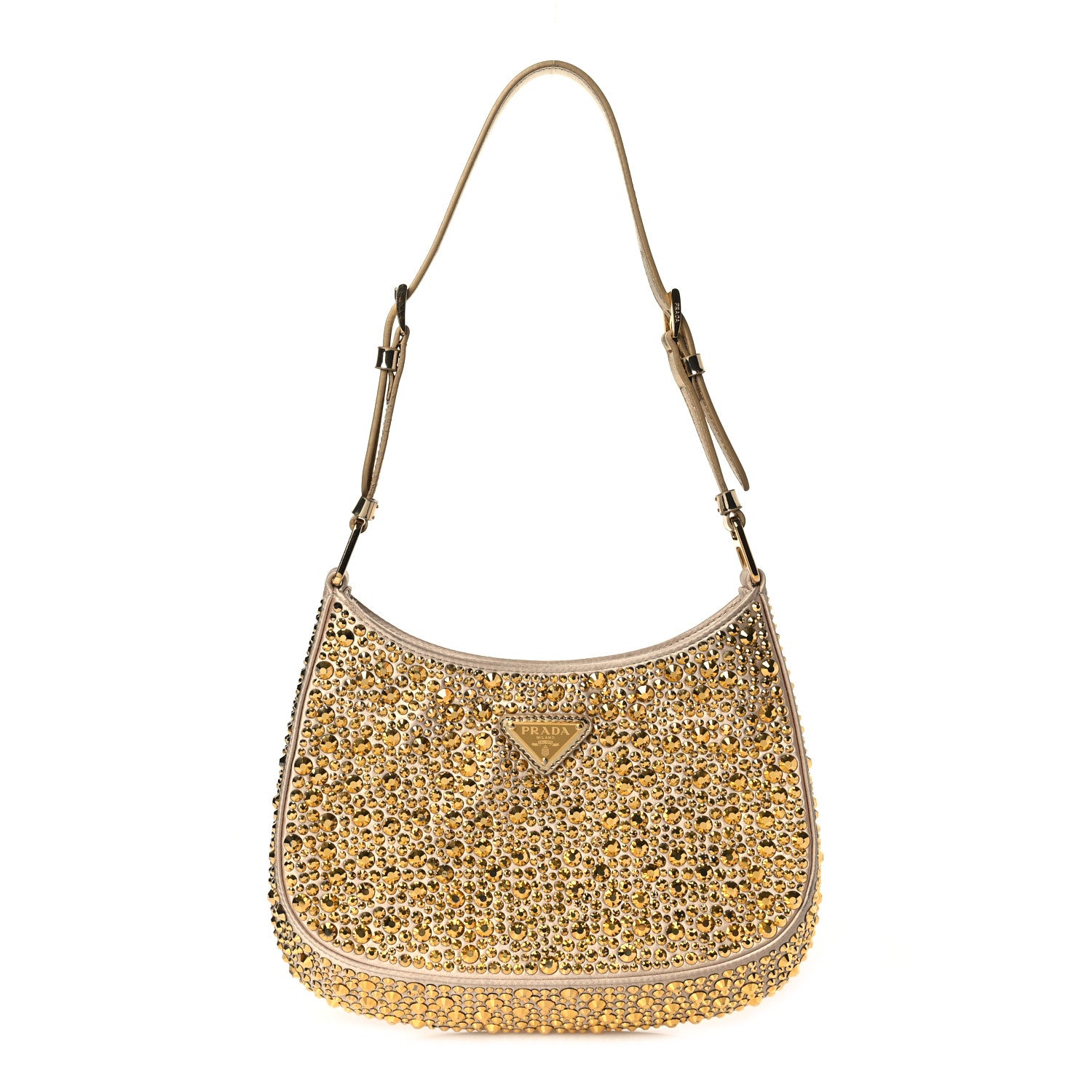 Prada Satin Crystal Cleo Adjustable Strap Shoulder Bag Platino 1 of 10