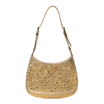 Prada Satin Crystal Cleo Adjustable Strap Shoulder Bag Platino 1 of 10