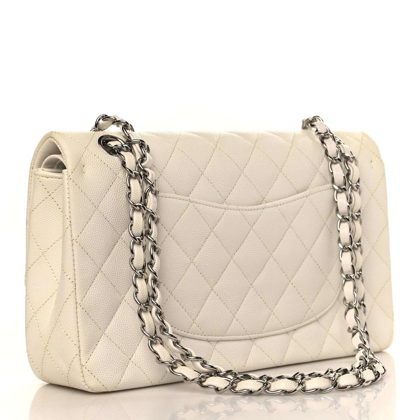 Caviar Quilted Medium Double Flap White