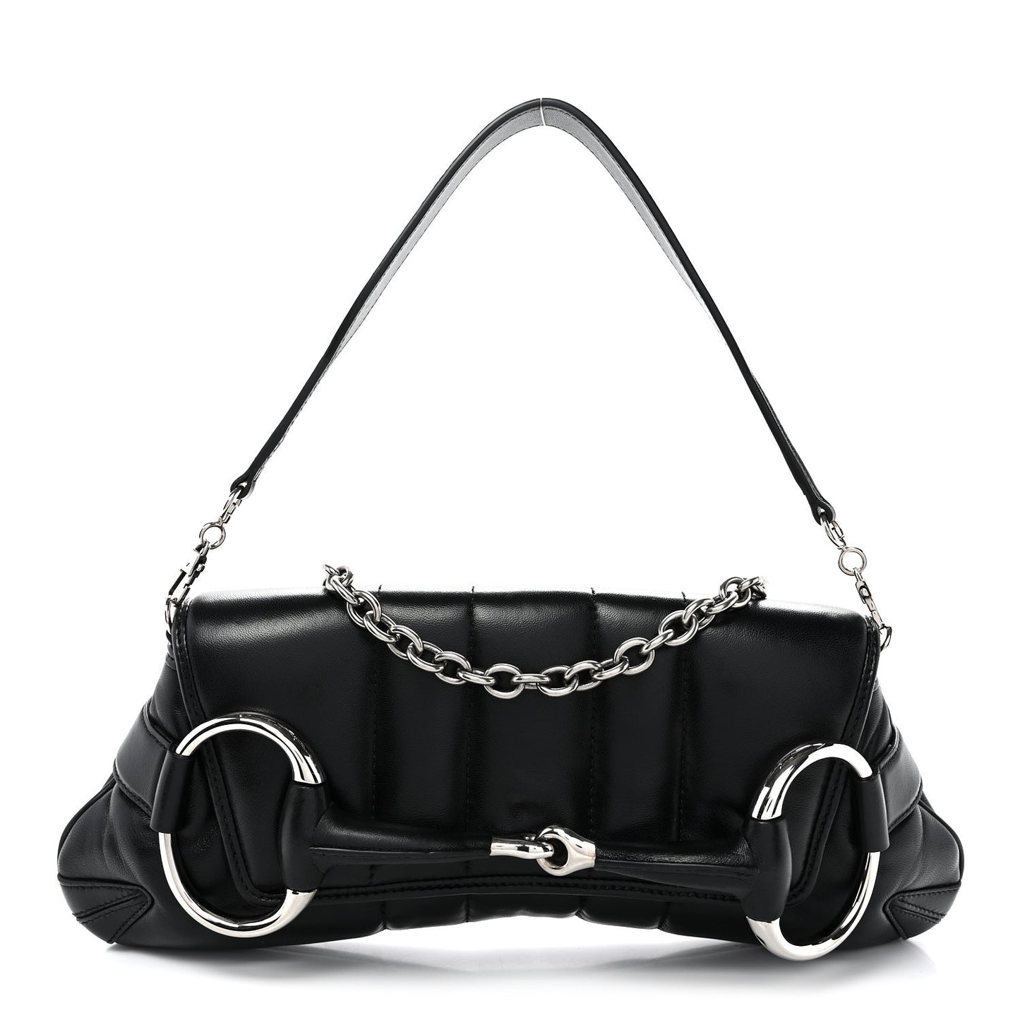 Nappa Vertical Matelasse Medium Maxi Horsebit Chain Shoulder Bag Black