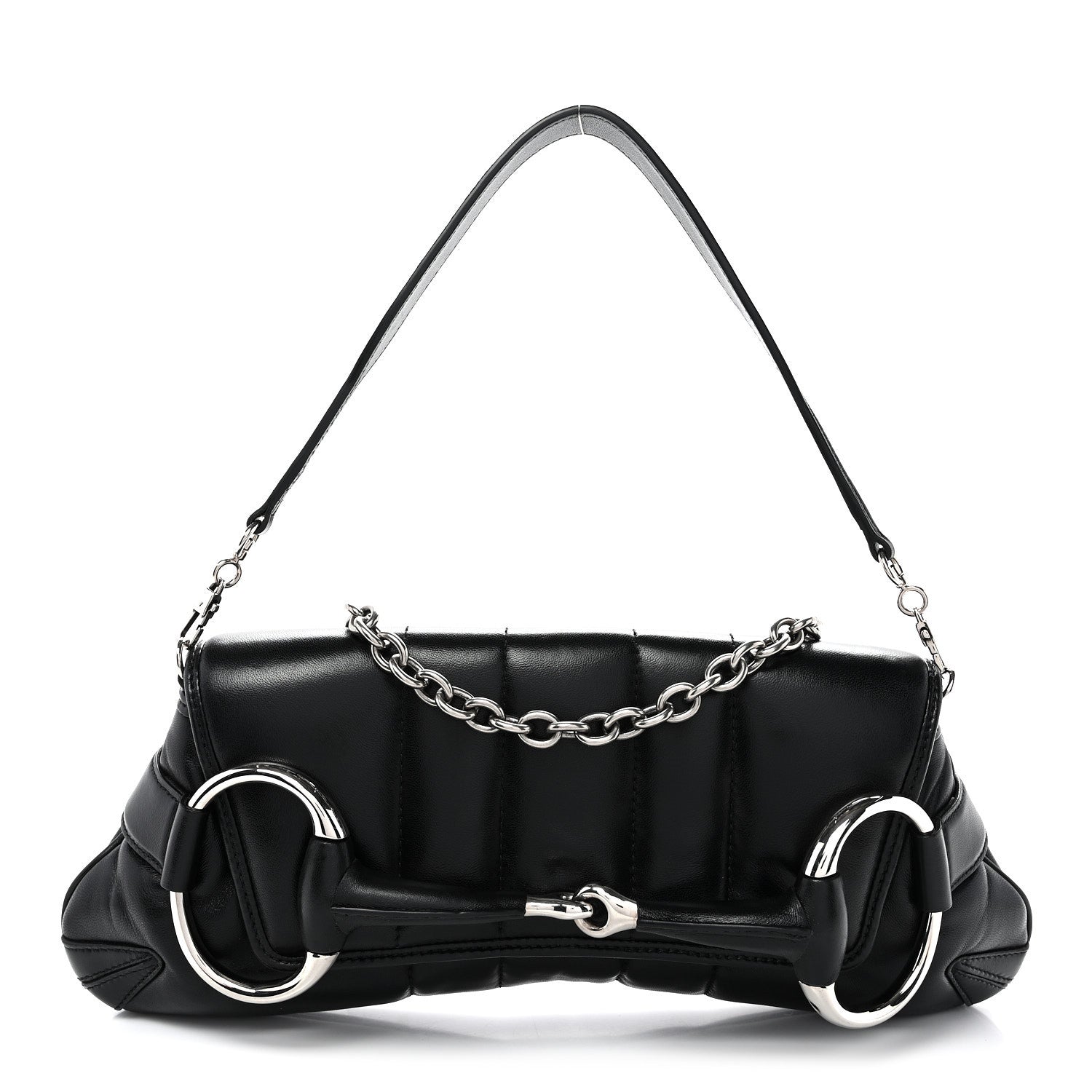 Gucci Nappa Vertical Matelasse Medium Maxi Horsebit Chain Shoulder Bag Black 1 of 9