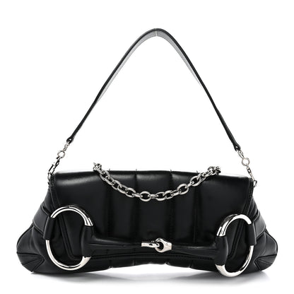 Gucci Nappa Vertical Matelasse Medium Maxi Horsebit Chain Shoulder Bag Black 1 of 9