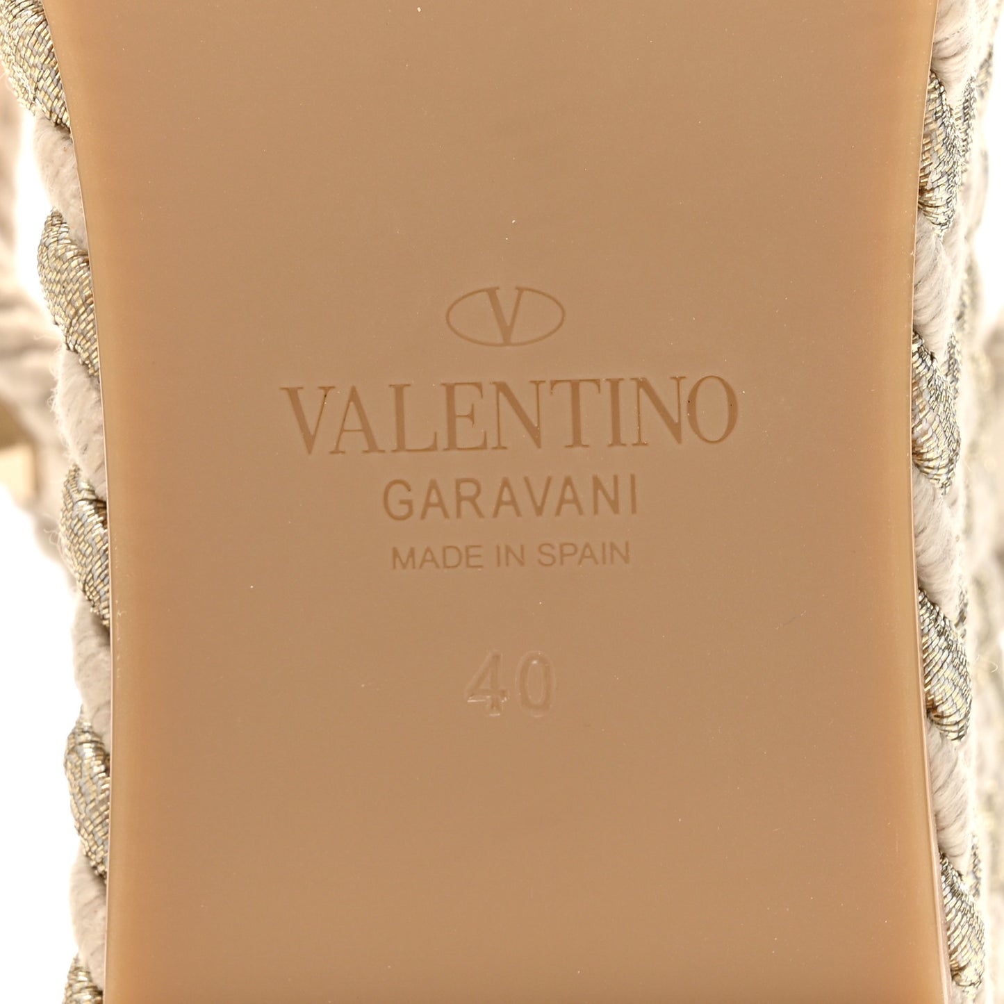 Calfskin Rockstud Ankle Strap Torchon Espadrille Caged 25/95mm Wedge Sandals 40 Light Ivory