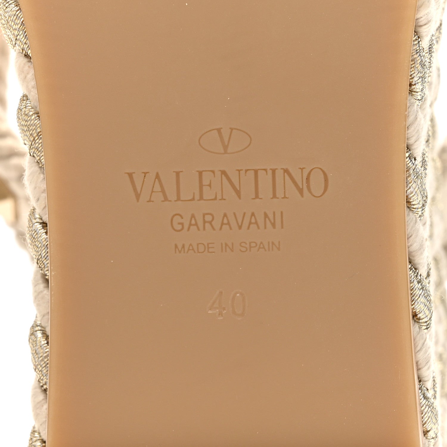 Valentino Garavani Calfskin Rockstud Ankle Strap Torchon Espadrille Caged 25/95mm Wedge Sandals 40 Light Ivory 6 of 7