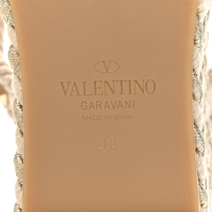 Valentino Garavani Calfskin Rockstud Ankle Strap Torchon Espadrille Caged 25/95mm Wedge Sandals 40 Light Ivory 6 of 7