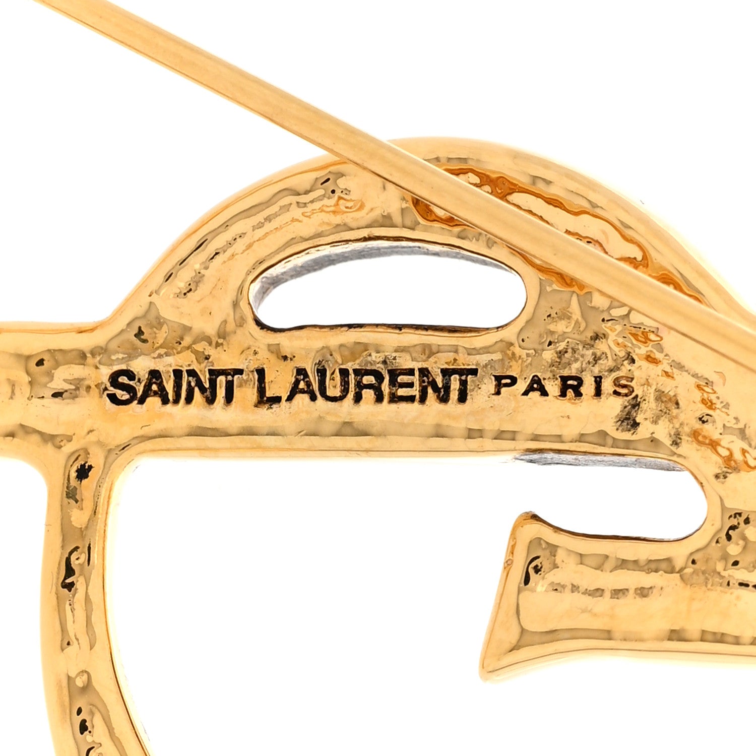 Saint Laurent Monogram Crocodile Opyum Brooch Gold 1969849