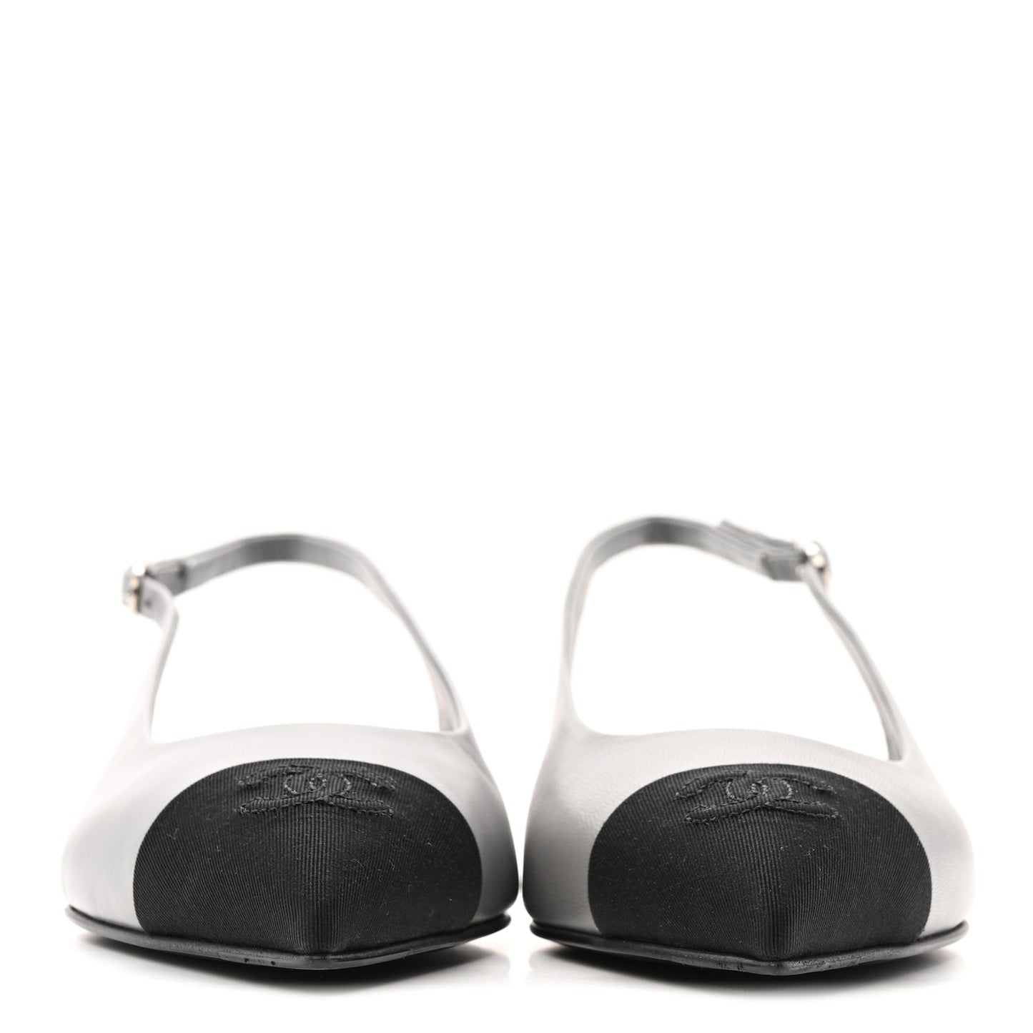 Goatskin Grosgrain Pointed Toe CC Slingback Flats 36.5 Gray Black