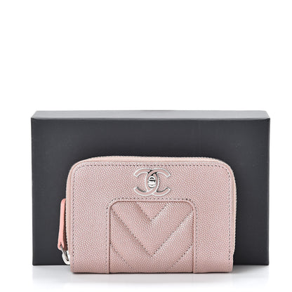 Chanel Metallic Caviar Chevron Quilted Vintage Mademoiselle Zip Coin Purse Pink 8 of 8