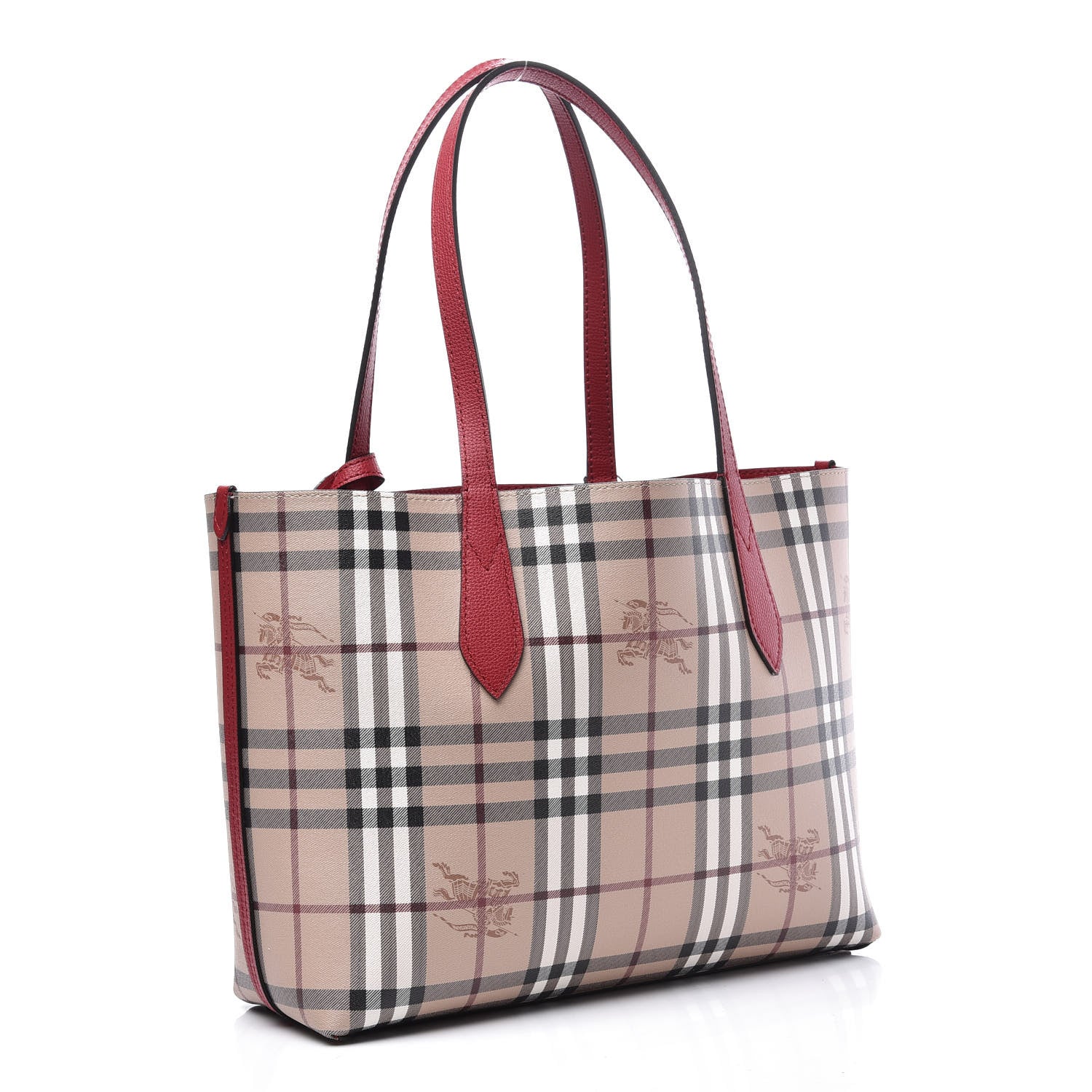 Burberry Grainy Calfskin Haymarket Check Small Reversible Tote Red 2 of 10