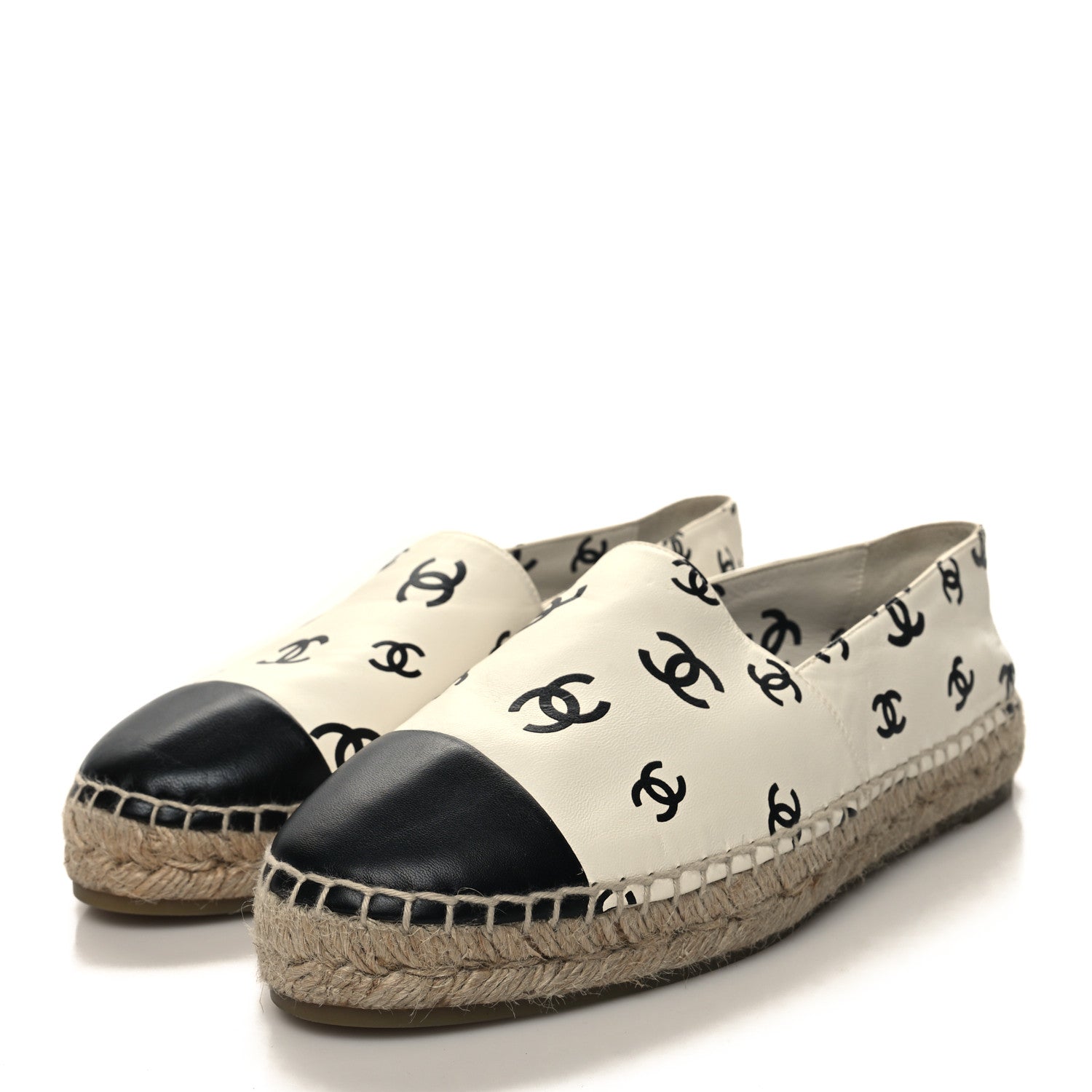 Chanel Lambskin Printed CC Espadrilles 40 White Black 3 of 9
