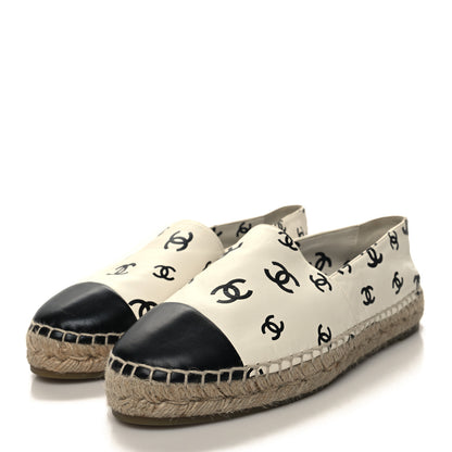 Chanel Lambskin Printed CC Espadrilles 40 White Black 3 of 9
